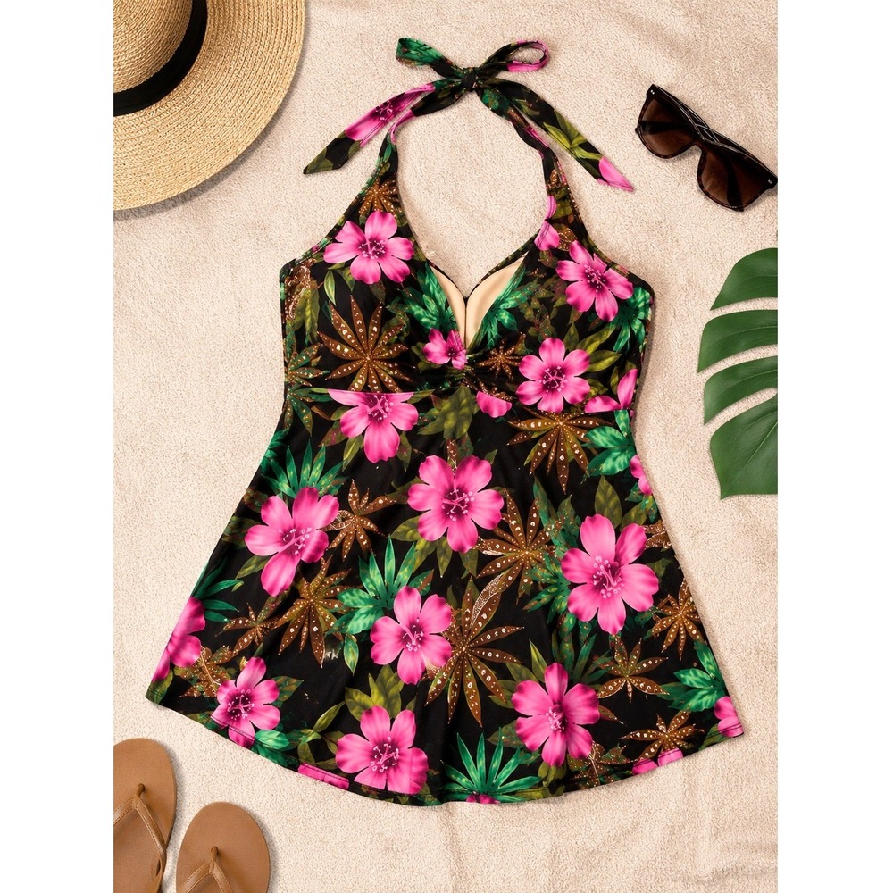 Islander Tropical Floral Swim‎ Dress Size 16 Pink Hawaiian Swimdress - Picture 10 of 11